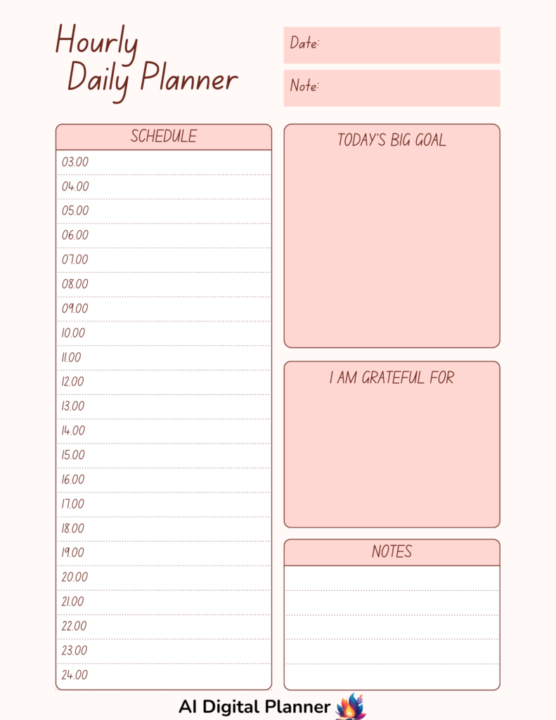 Classic Hour-by-Hour Daily Planner Template